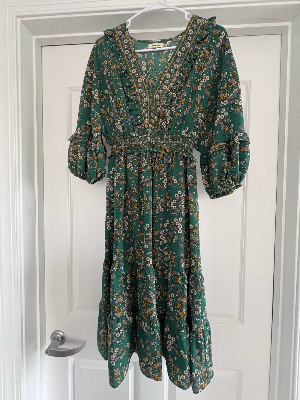 Max Studio 3/4 Sleeve Dress- Green and Gold Floral